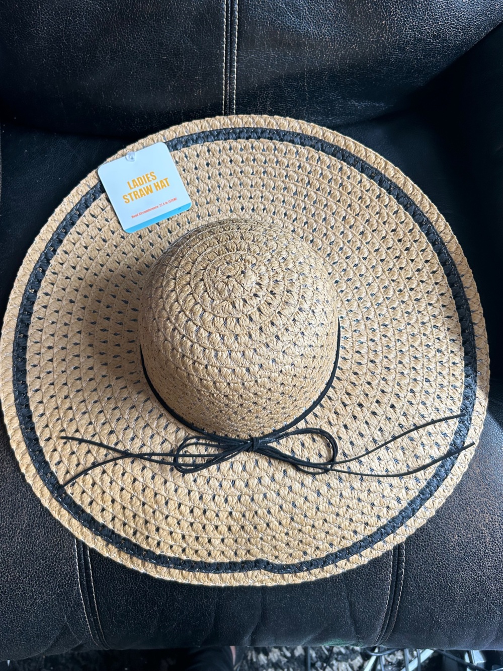 Natural Straw Wide Sun Hat with Black Trim and Black Bow